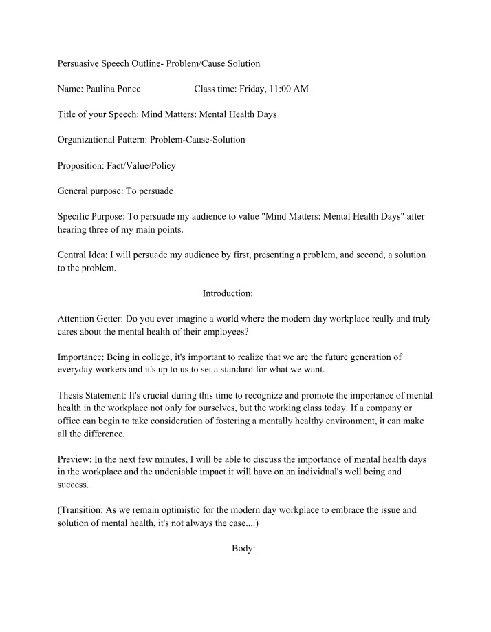 Outline for Persuasive Speech
