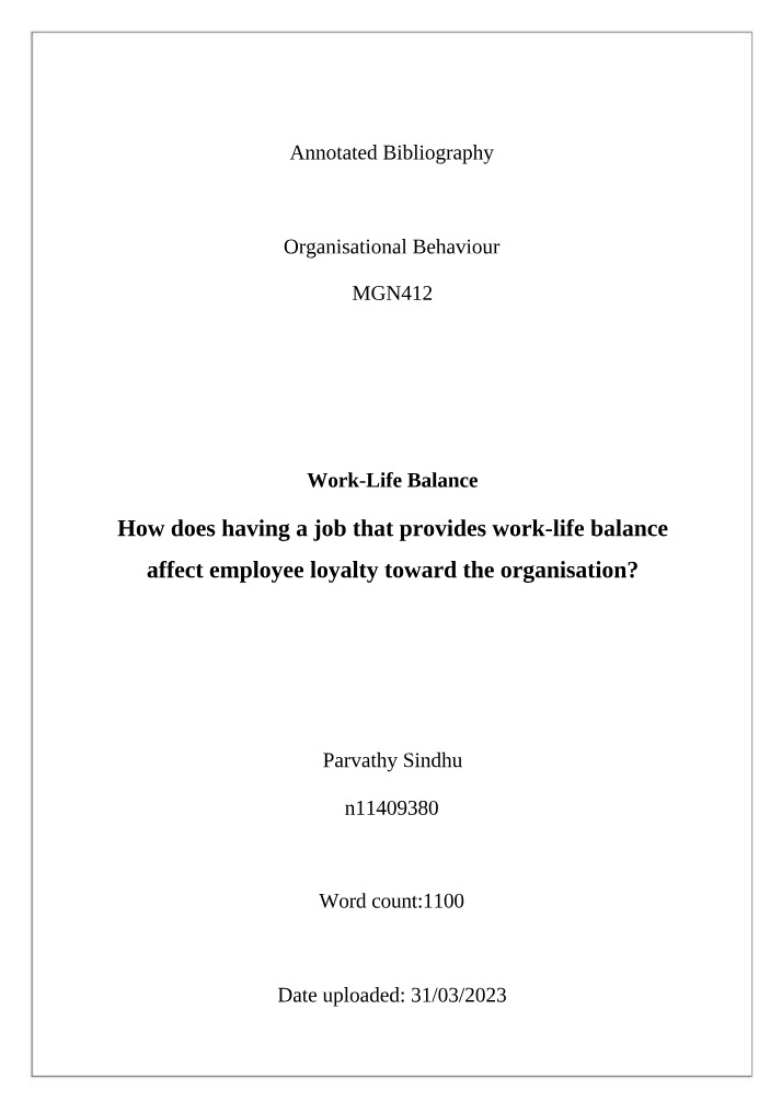 MGN412 Organisational Behaviour Notes