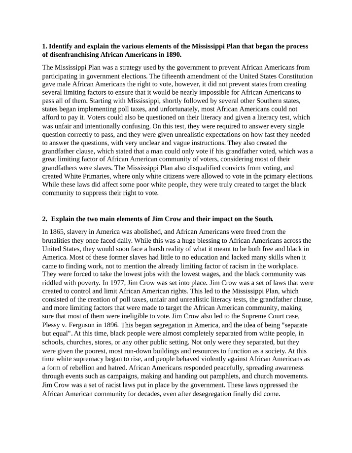 The Mississippi Plan - Disenfranchising African Americans