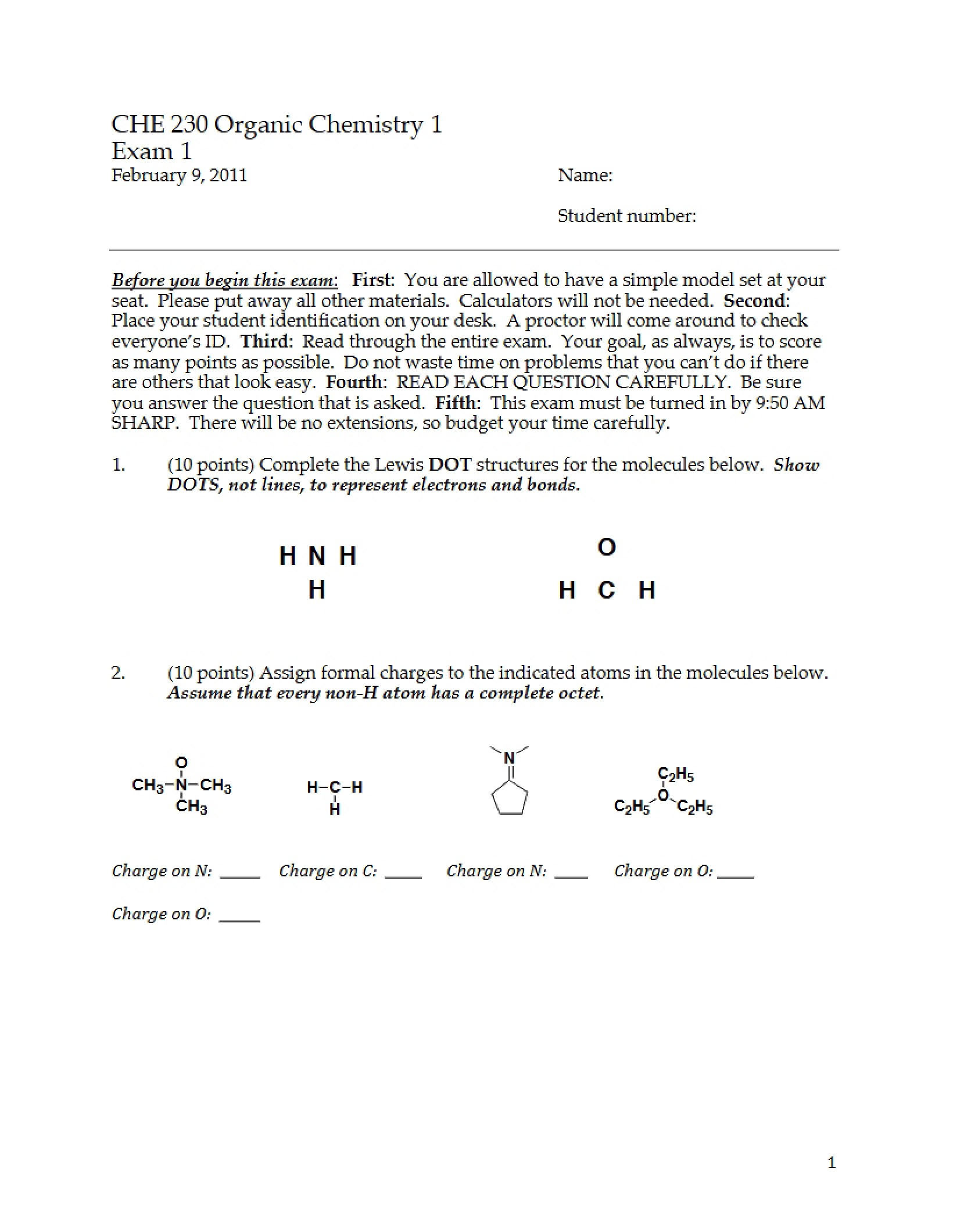 Exam 1 (Organic Chemistry)