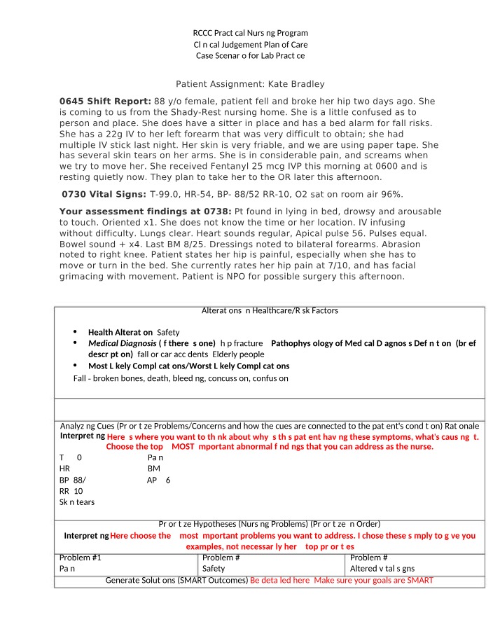 Clinical Judgement Plan of Care for Hip Fracture Patients
