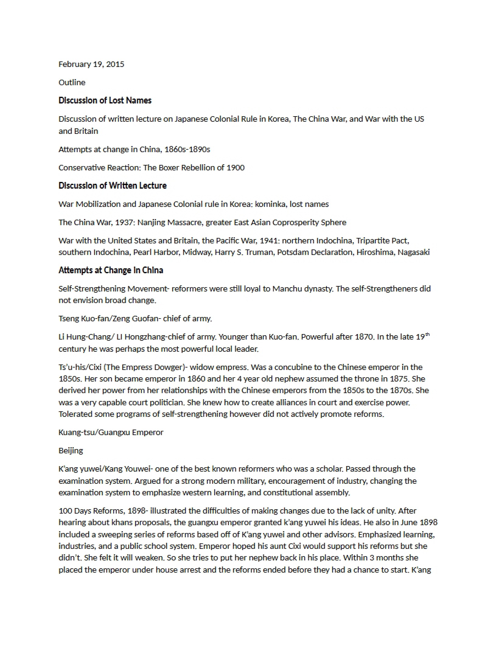Notes from Feb 19, 2015