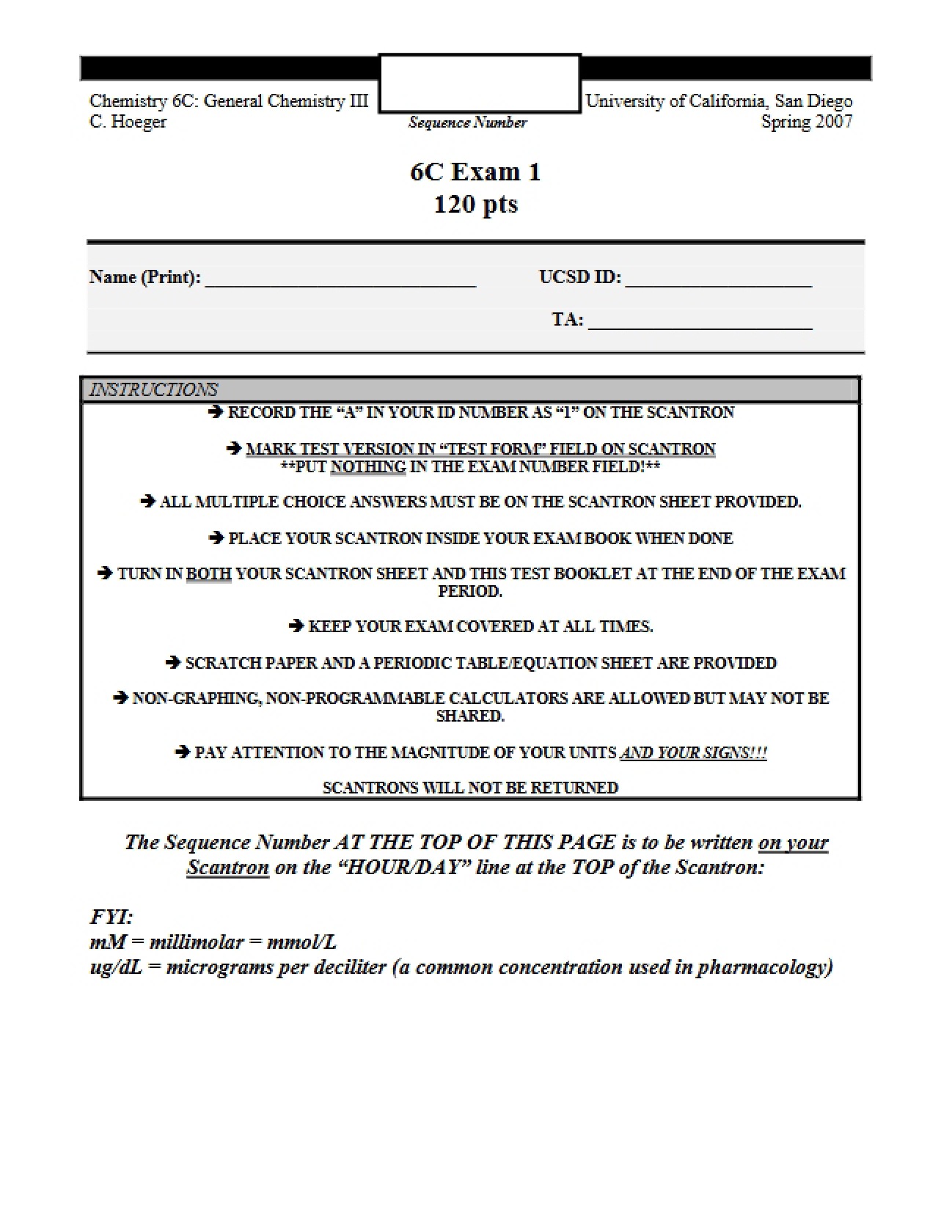 General Chemistry III Mock Midterm