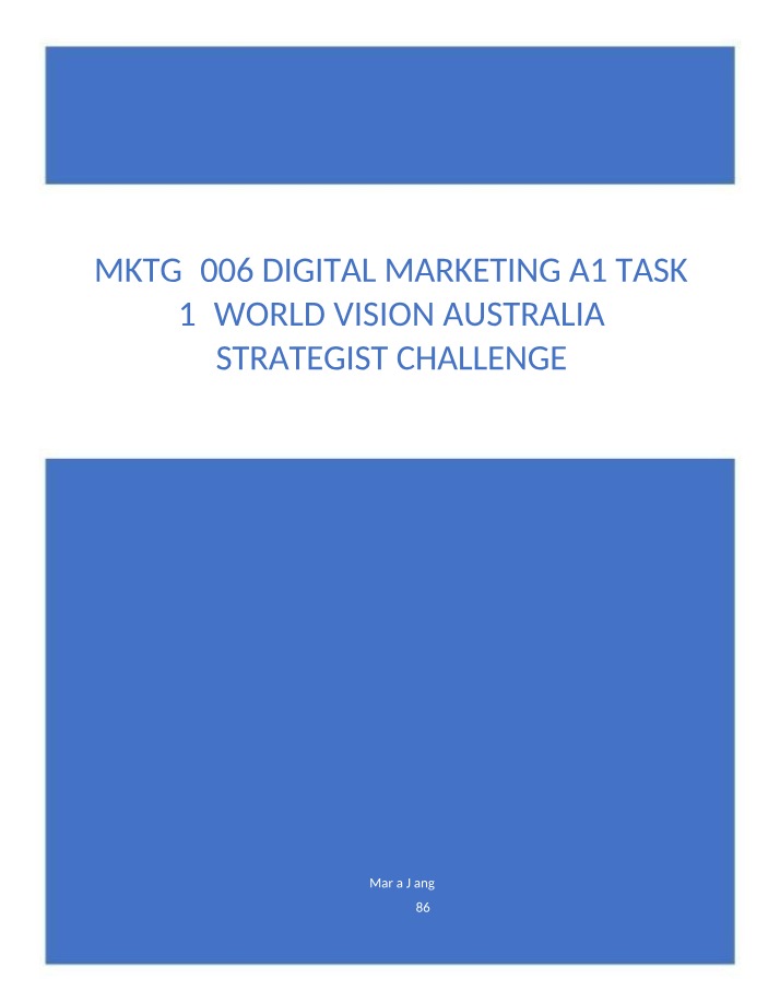 World Vision Australia Strategist Challenge - MKTG3006 Task 1