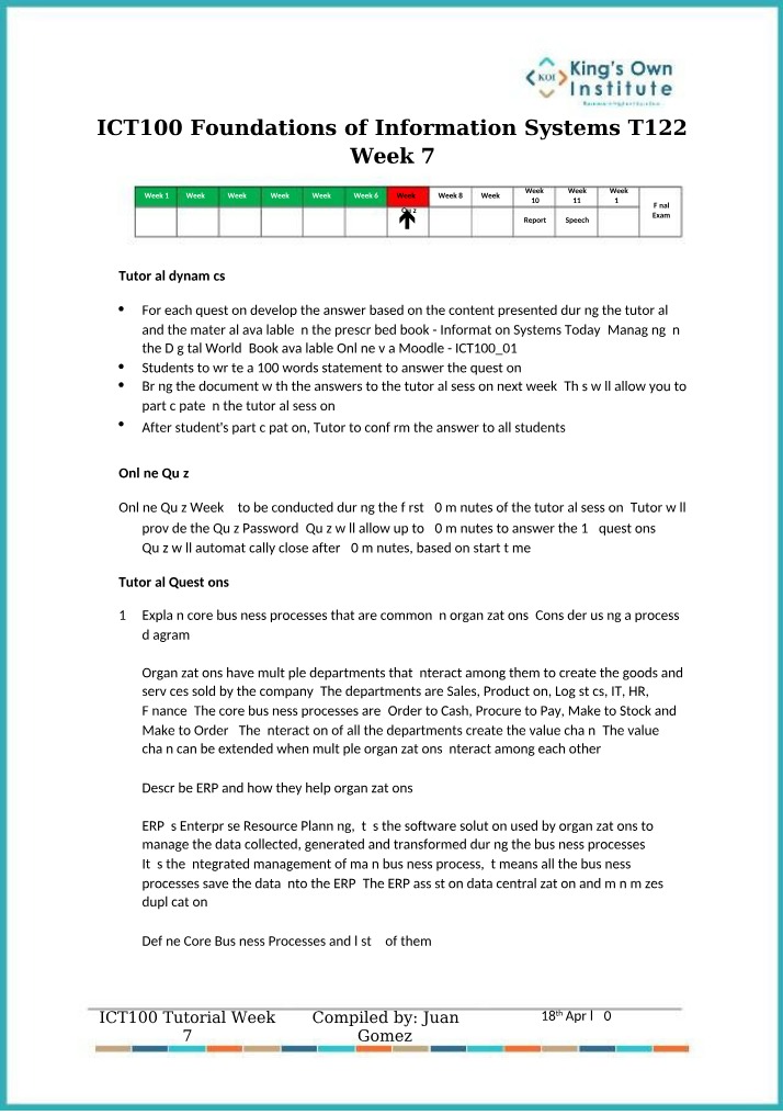 ICT100 Week 7 Tutorial