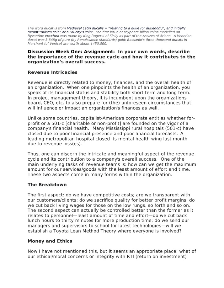 Week One Discussion Assignment
