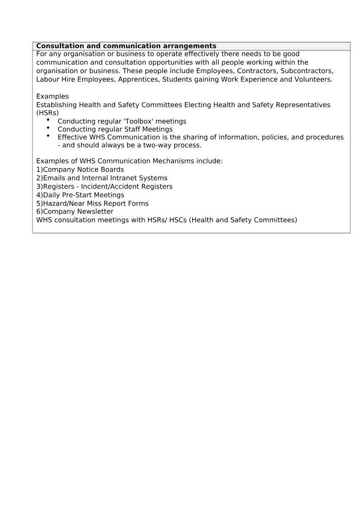 Communication and Consultation Arrangements