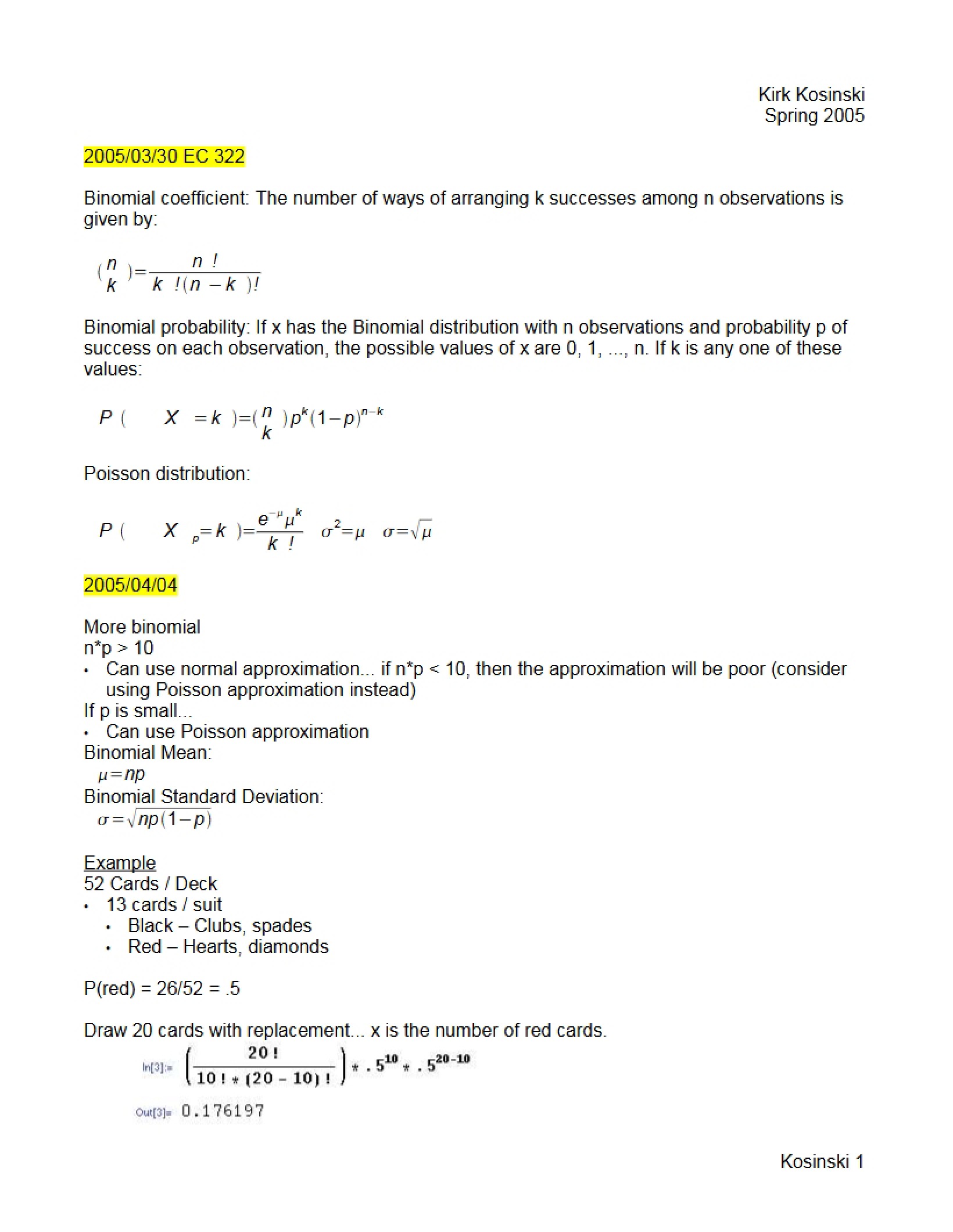 Statistics Notes