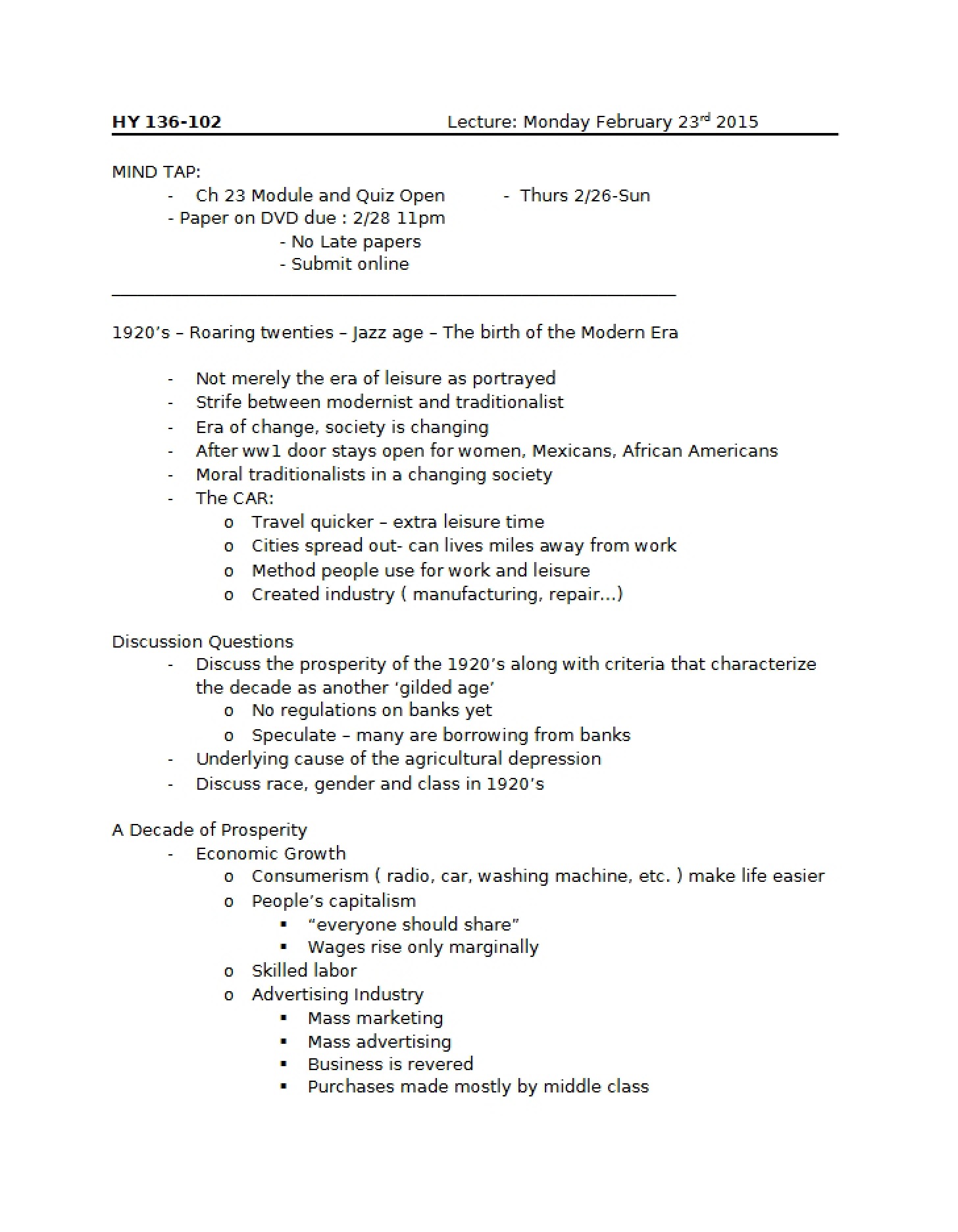 Notes from Lecture