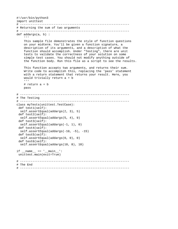 Add Two Arguments and Return the Sum - Python Function