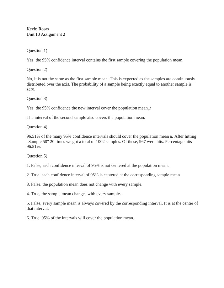Sample Means and Confidence Intervals