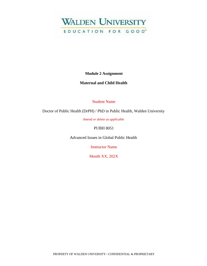 Maternal and Child Health - Vulnerable Populations (Module 2 Assignment)