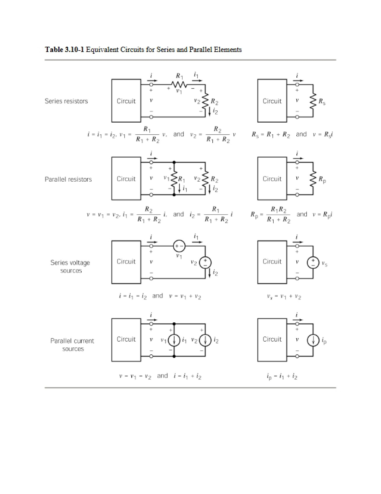 Parallel and Series Element Equivalent Circuits