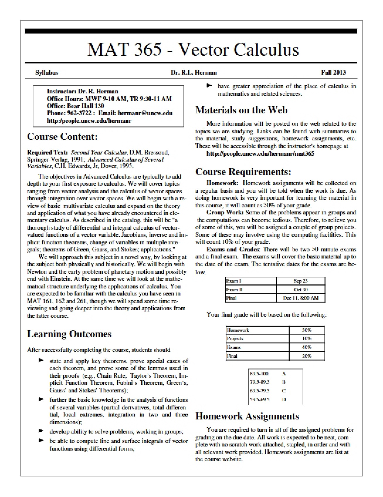 Calculus of Vectors
