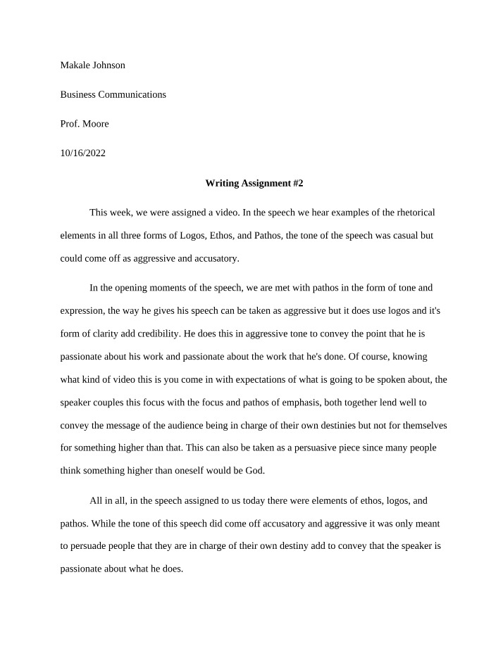 Writing Assignment Number 2
