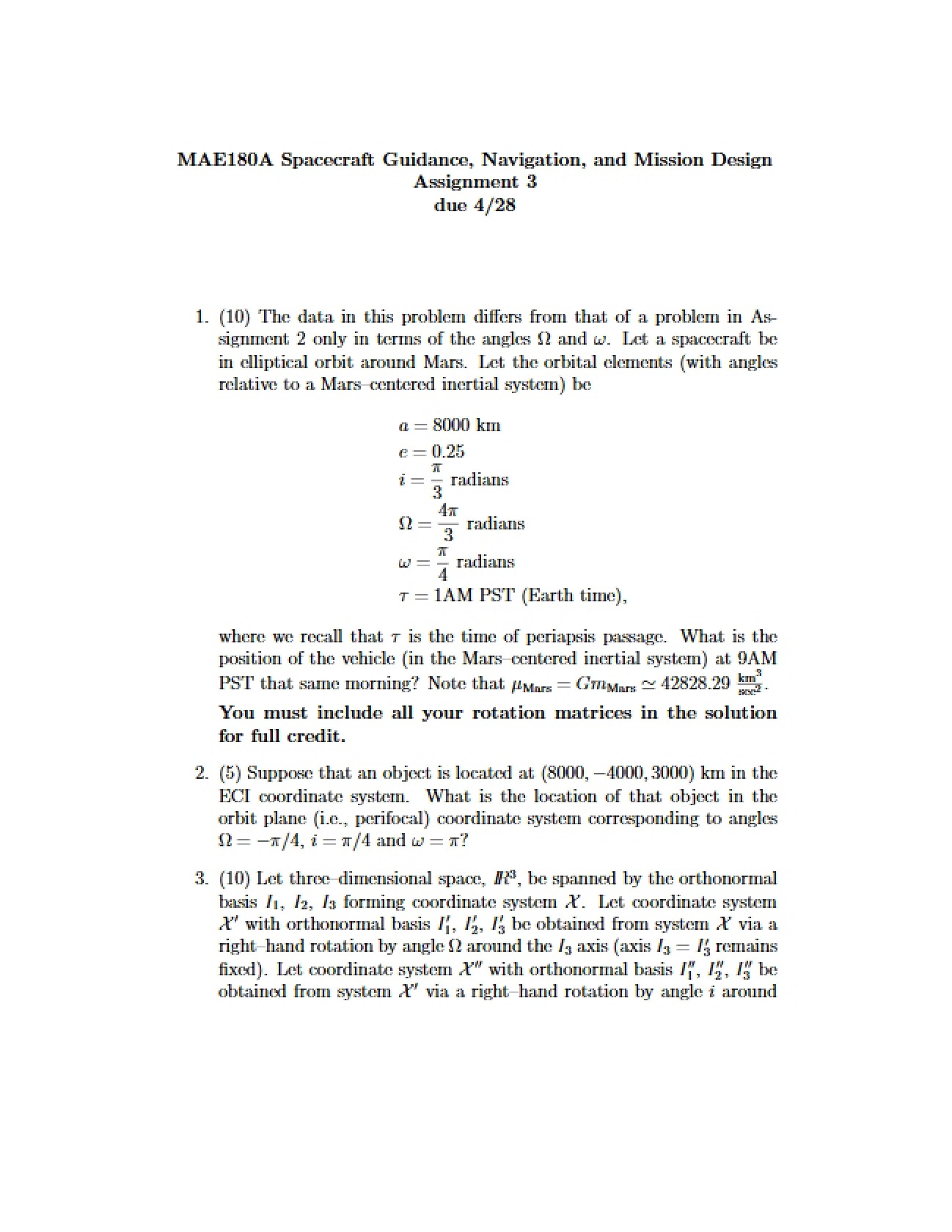 Spacecraft Guidance Assignment 3