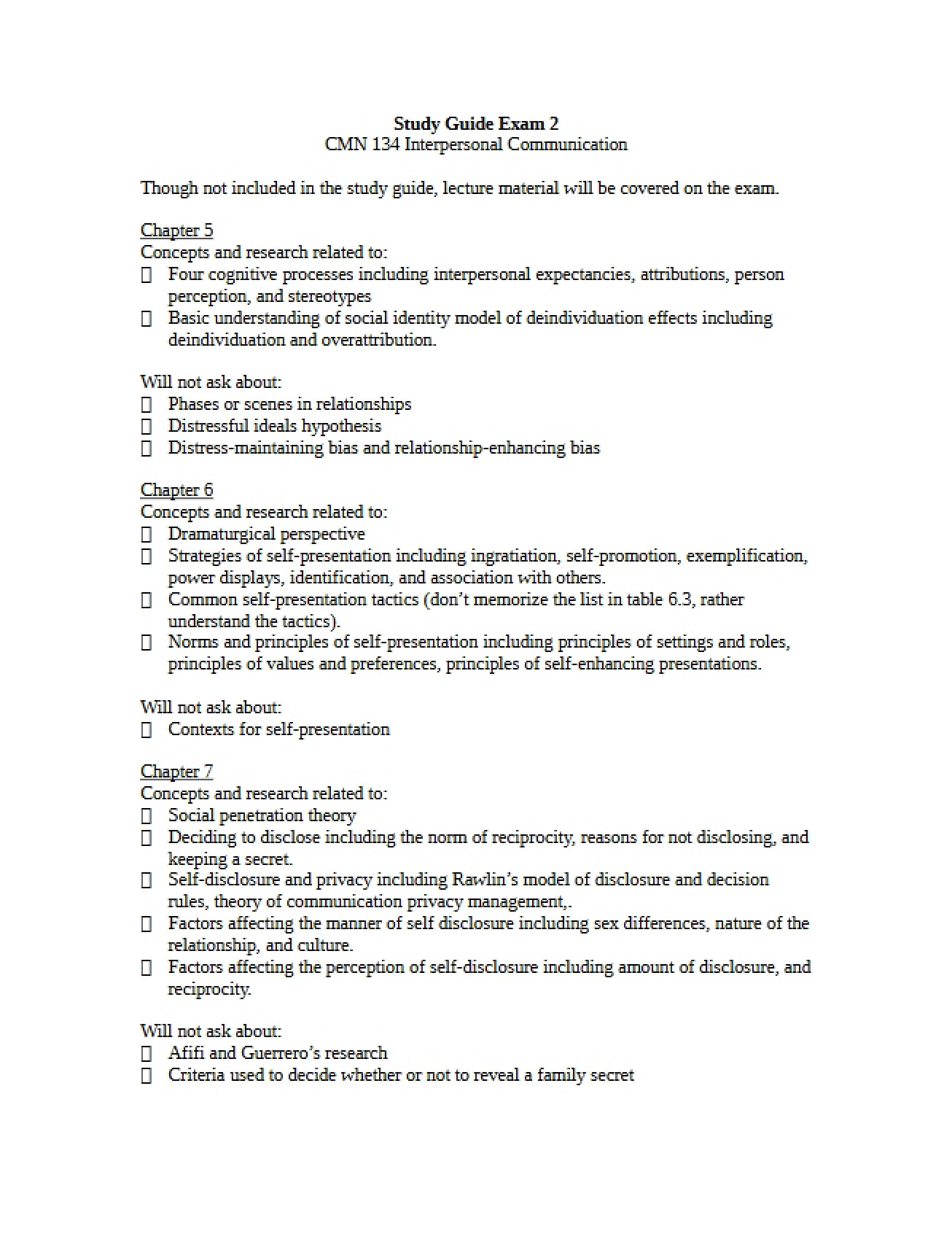 Exam 2 Study Materials