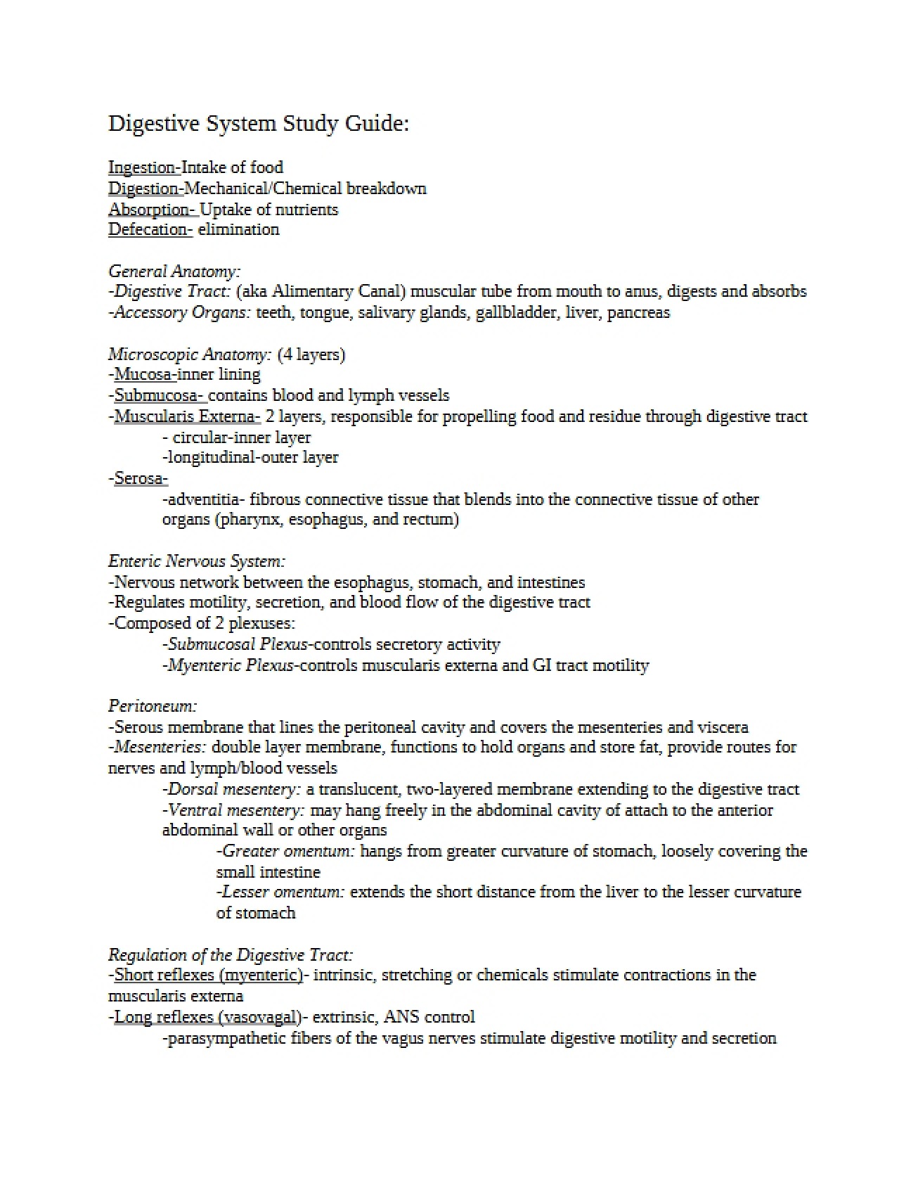 Study of the Digestive System
