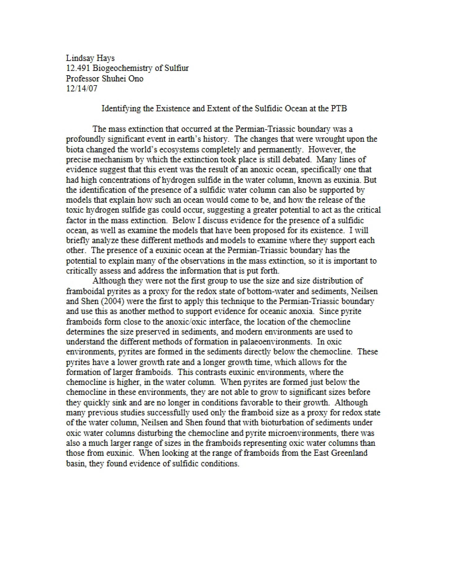Sulfidic Ocean Extent and Existence Identification