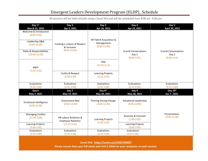 2021 ELDP Schedule