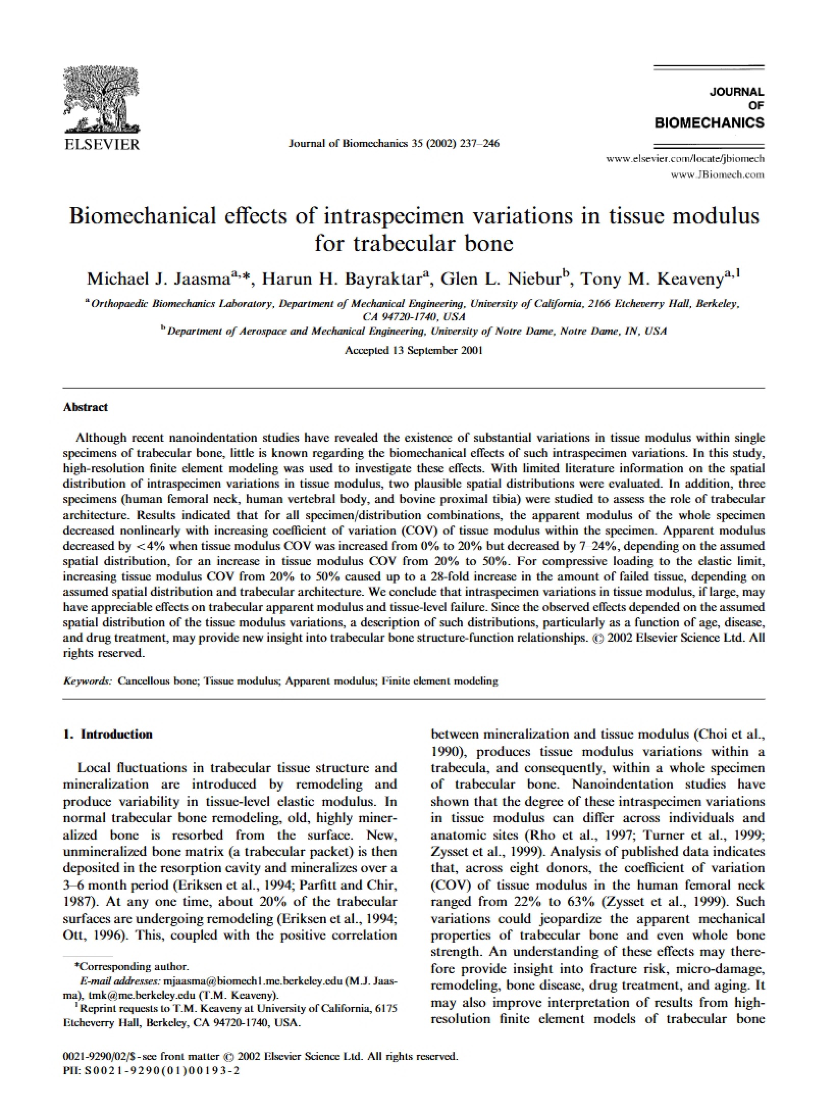 Intraspecimen Variations and Biomechanical Effects