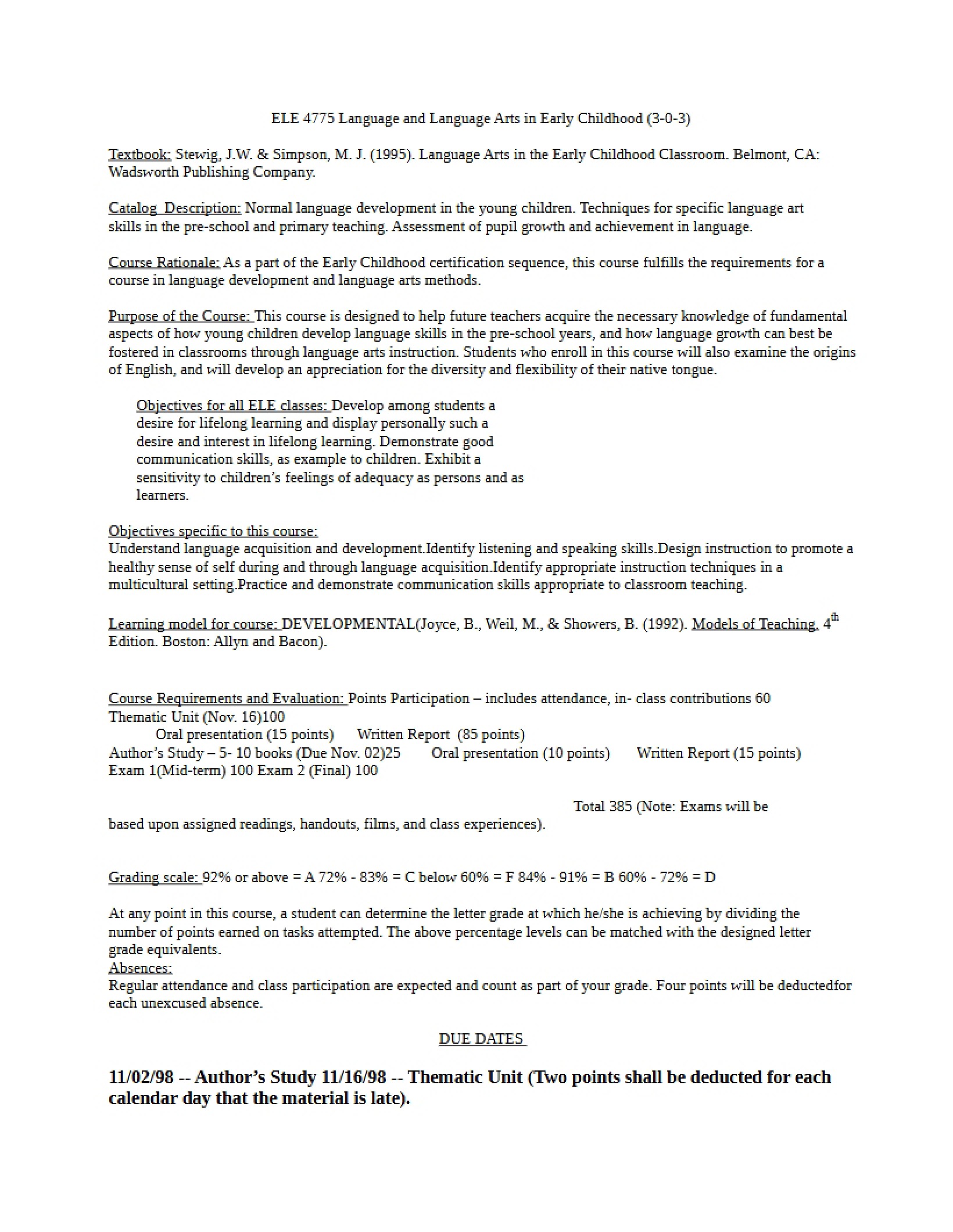 Syllabus - 5 Pages