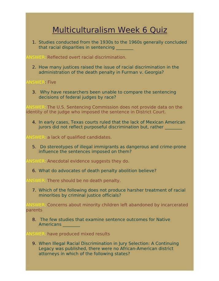Week 6 Multiculturalism Quiz