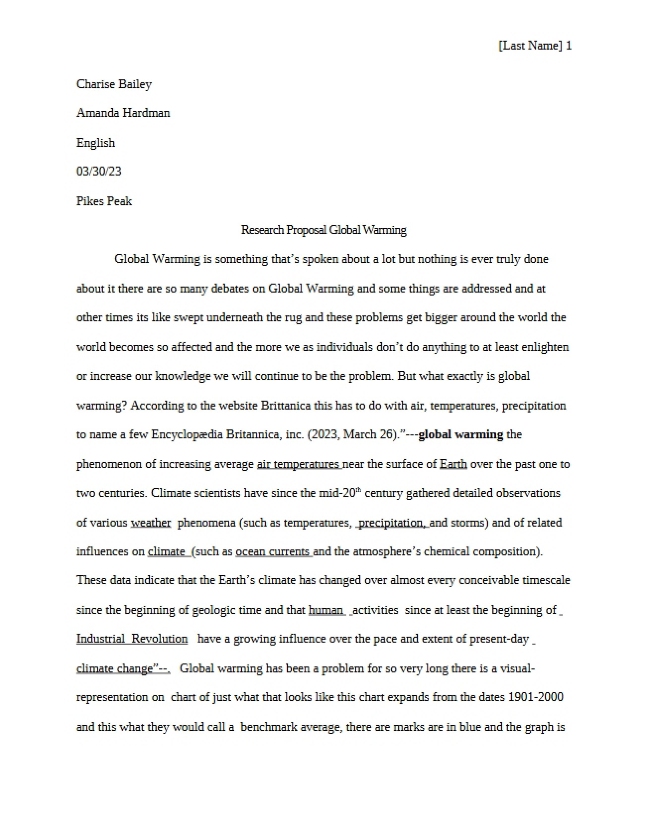 Research Proposal on the Topic of Global Warming