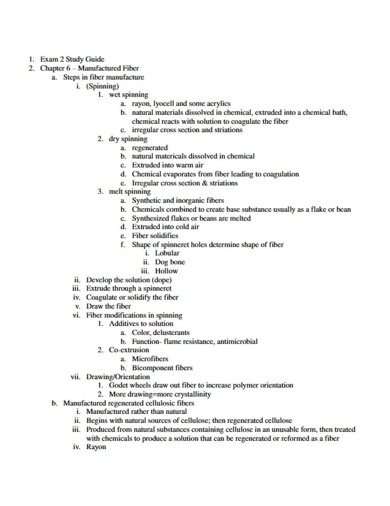 Second Exam Study Guide for Introductory Textile Science