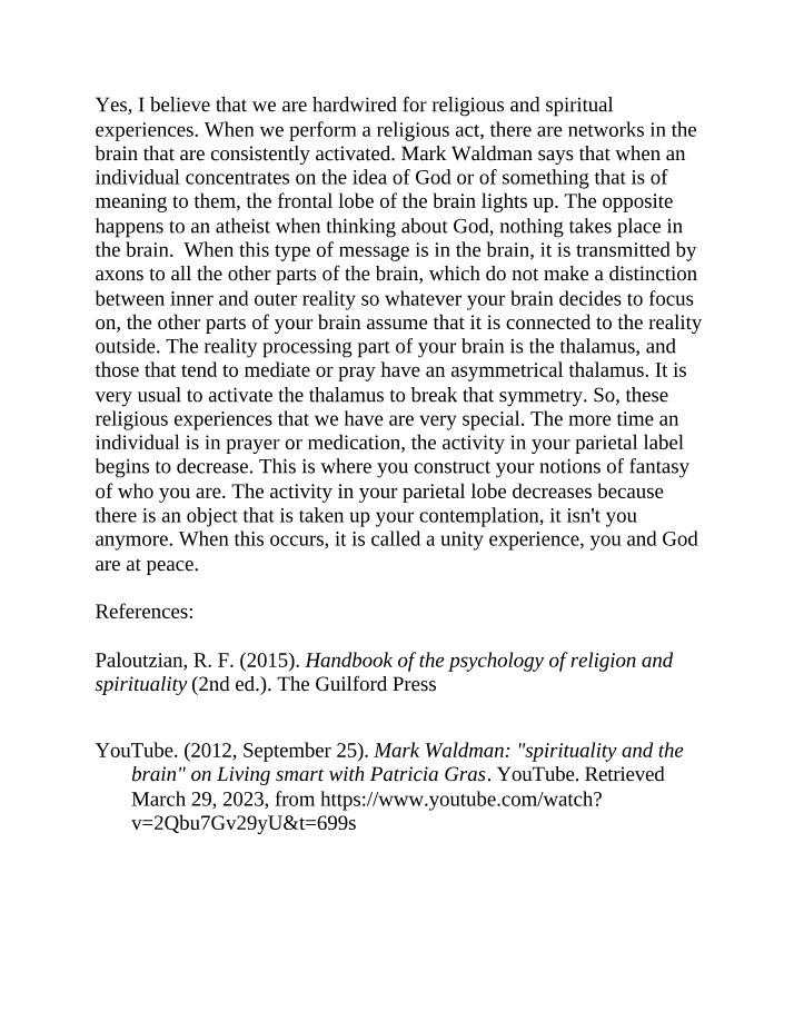 Brain Response to Religious Experiences