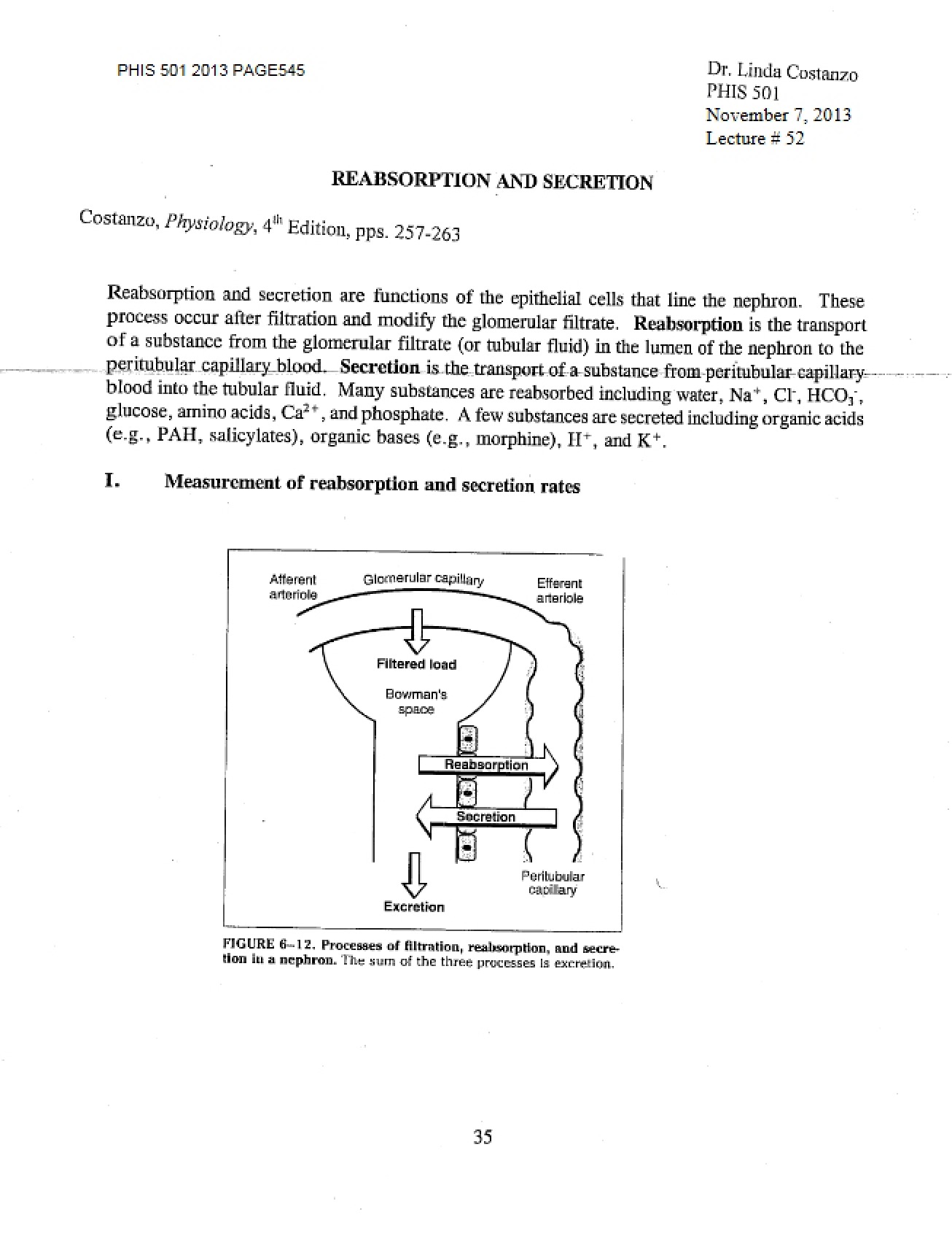 Secretion and Reabsorption (Lecture 52)