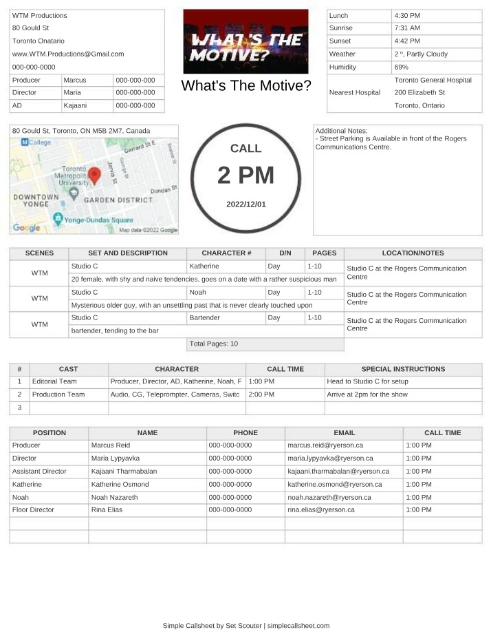 WTM Call Sheet