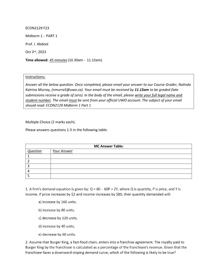 Economics Midterm 1 - Part 1