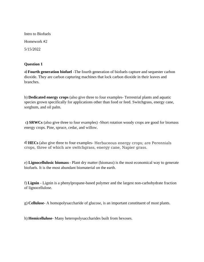 Homework 2 on Biofuels