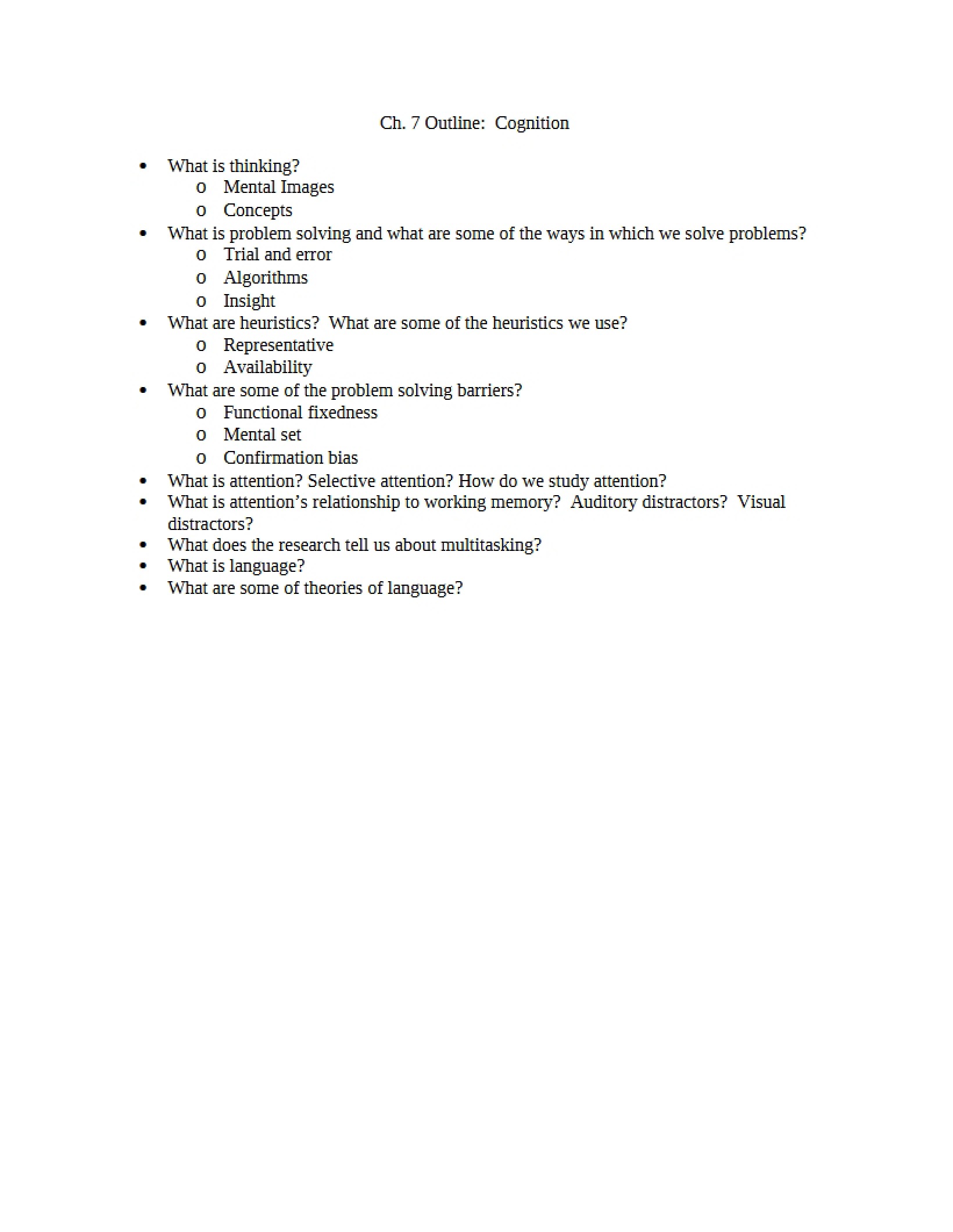Cognition Outline - Ch. 7