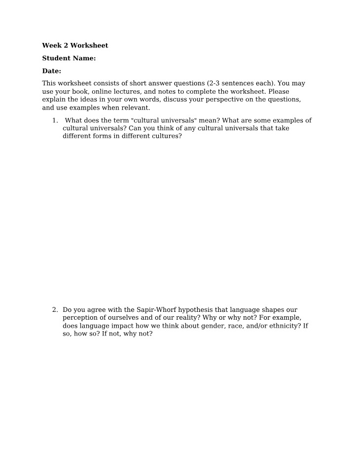 Worksheet Template for Week 2