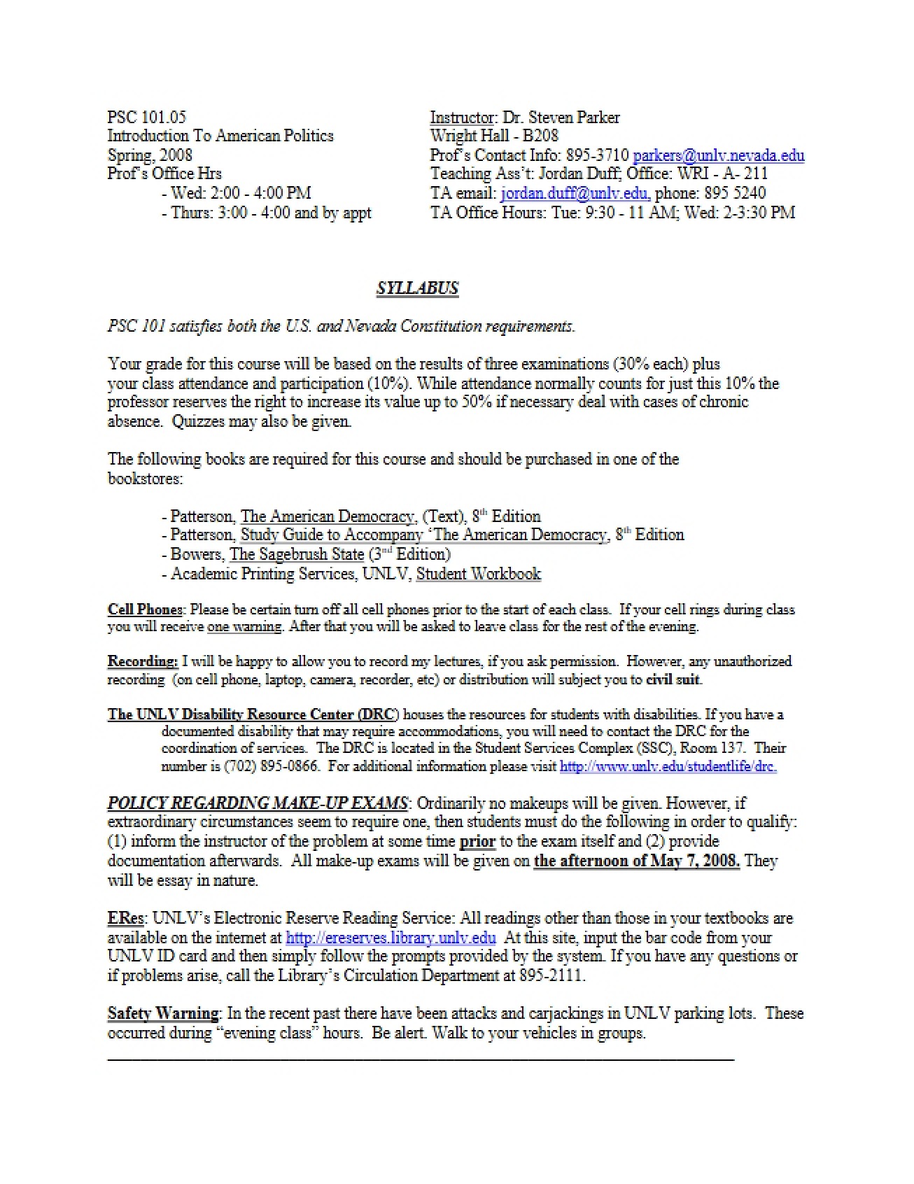 Course Syllabus - 3 Pages
