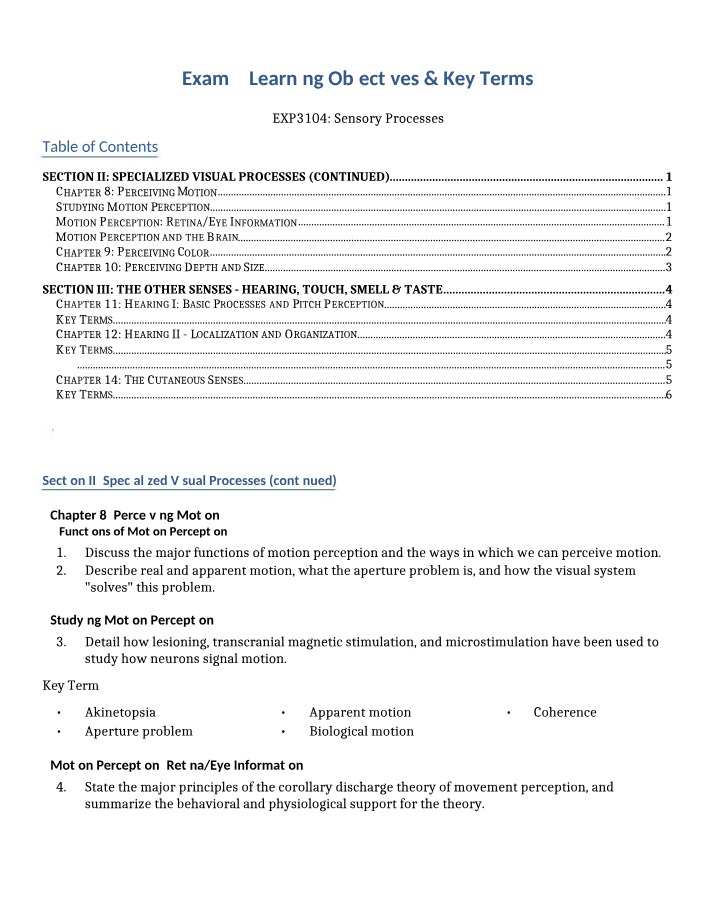 Perceiving Motion - Functions and Sensory Perception Methods