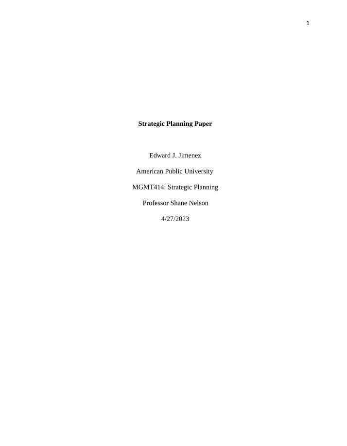Paper on Strategic Planning