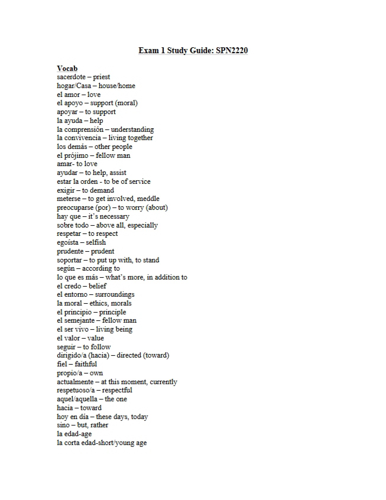 Guide for First Exam