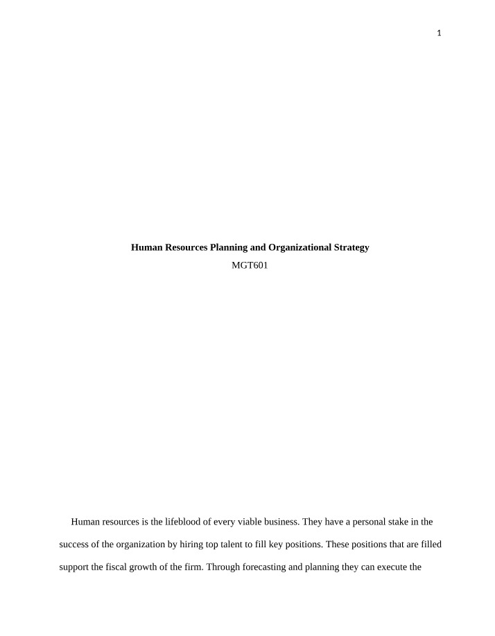 Week 4 Assignment - Human Resources Planning and Organizational Strategy