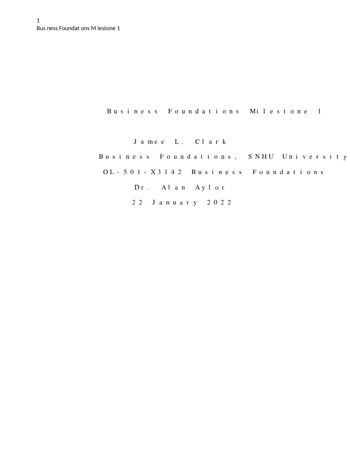 Milestone 1 - Business Foundations