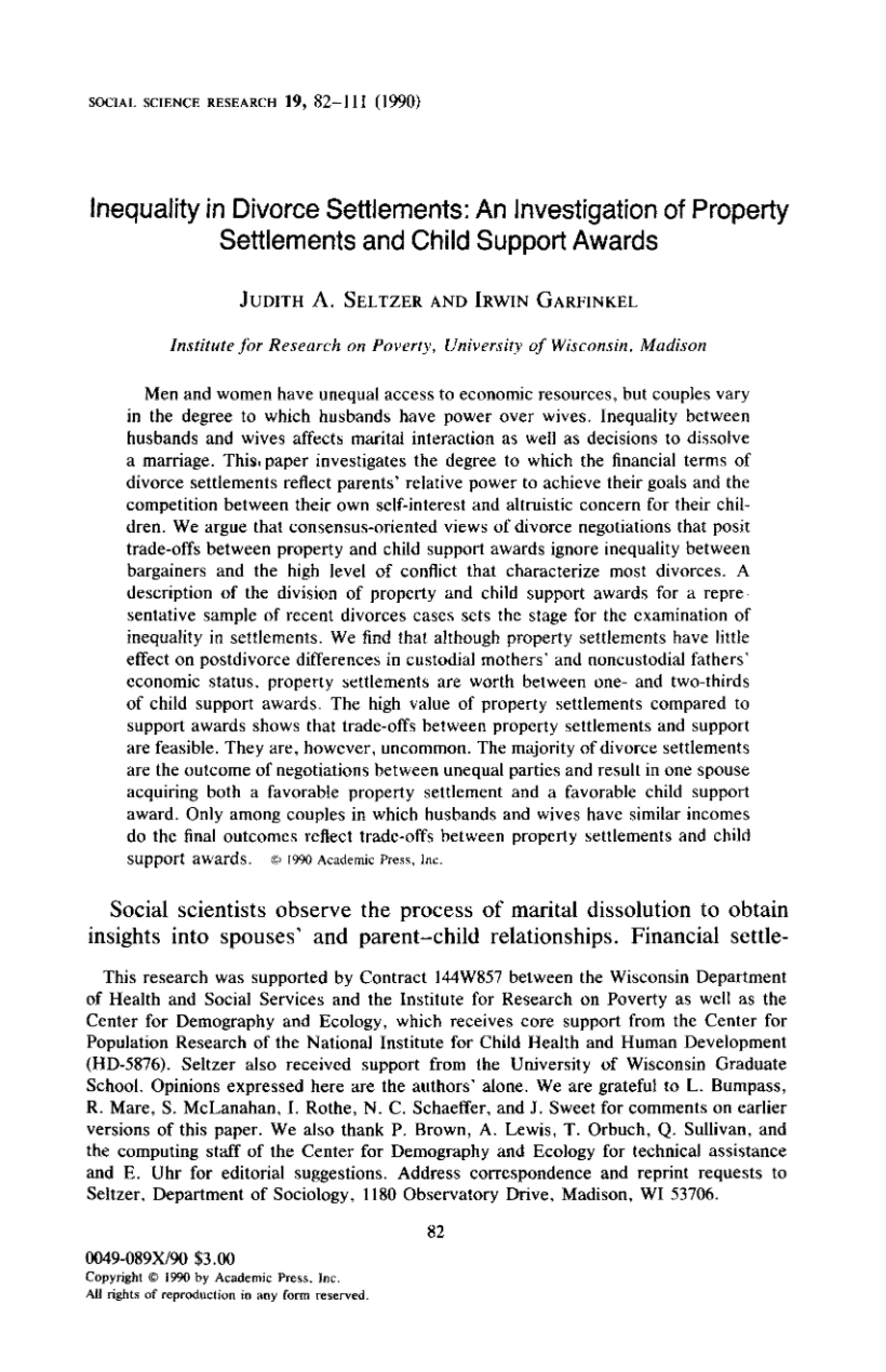 Property Investigation Divorce Settlement Inequality