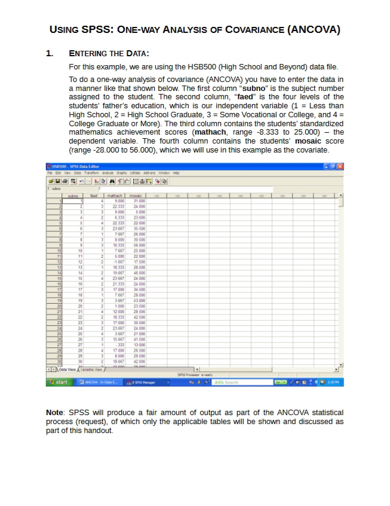 Covariance Analysis One Way