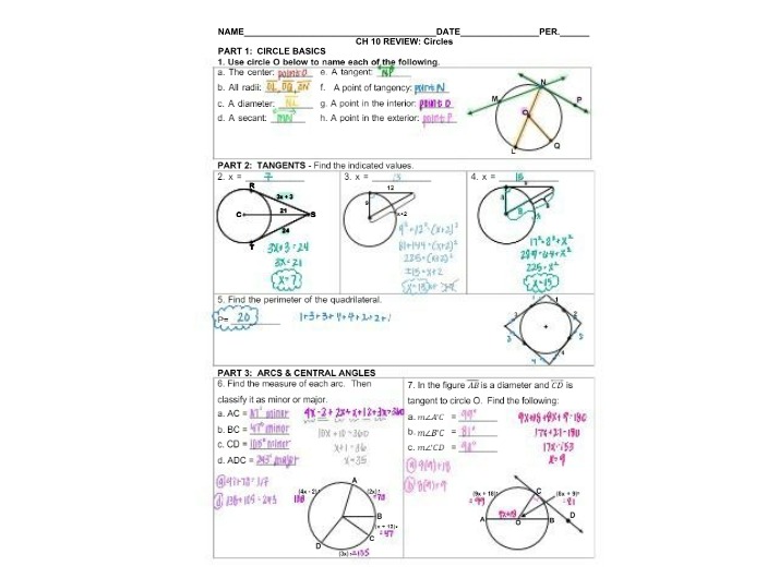 Study Guide - Circles Basics, Tangents, Arcs & Chords