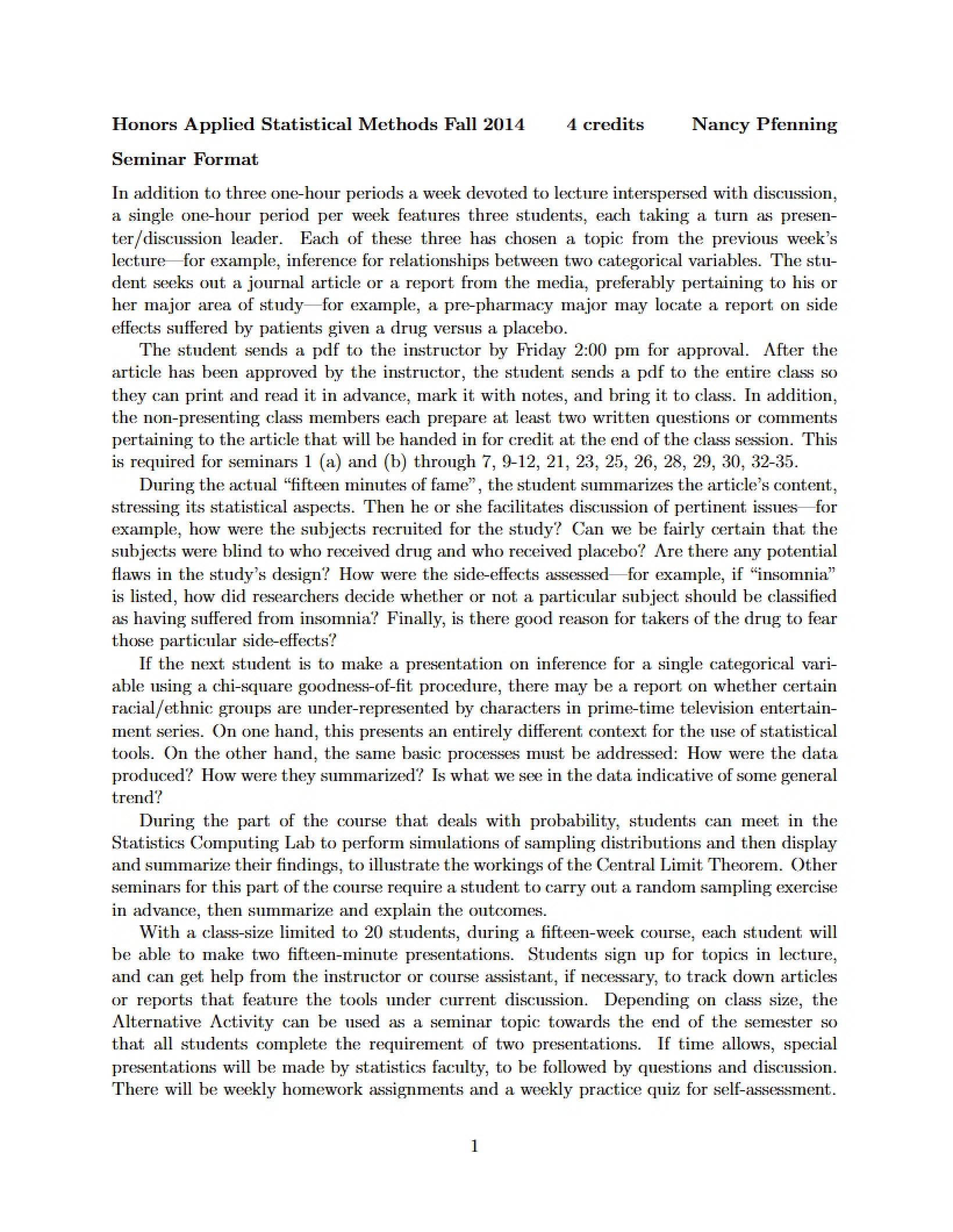 Format of Seminar