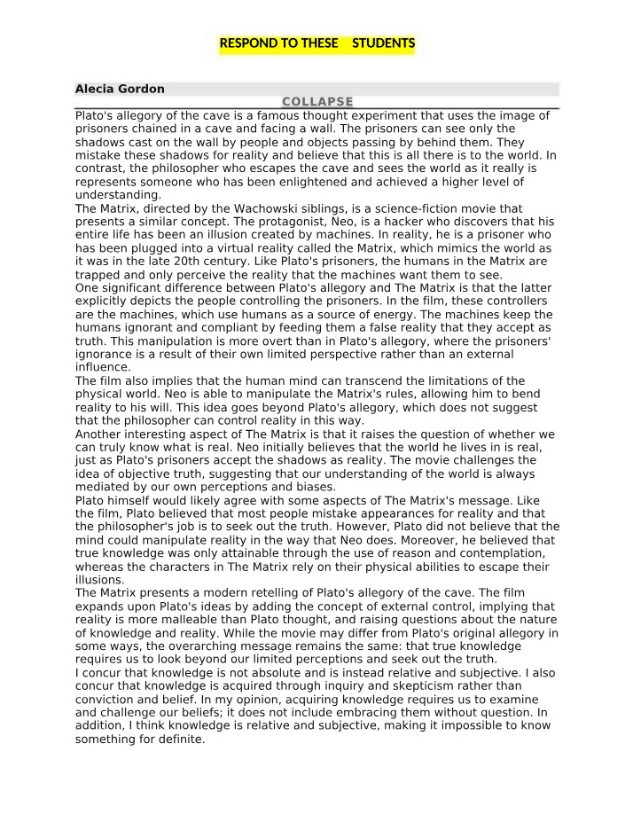 Plato's Allegory - Knowledge and Reality in The Matrix