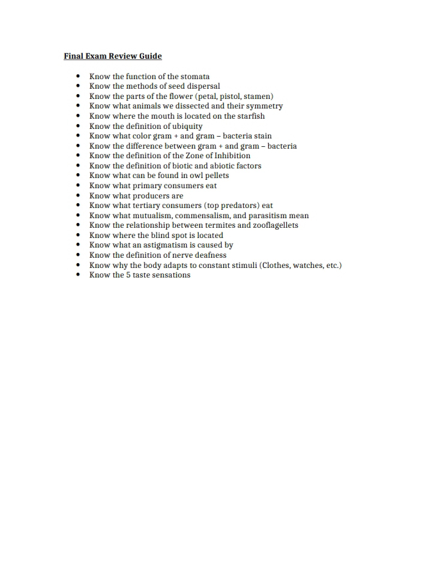 Guide for Final Exam Review
