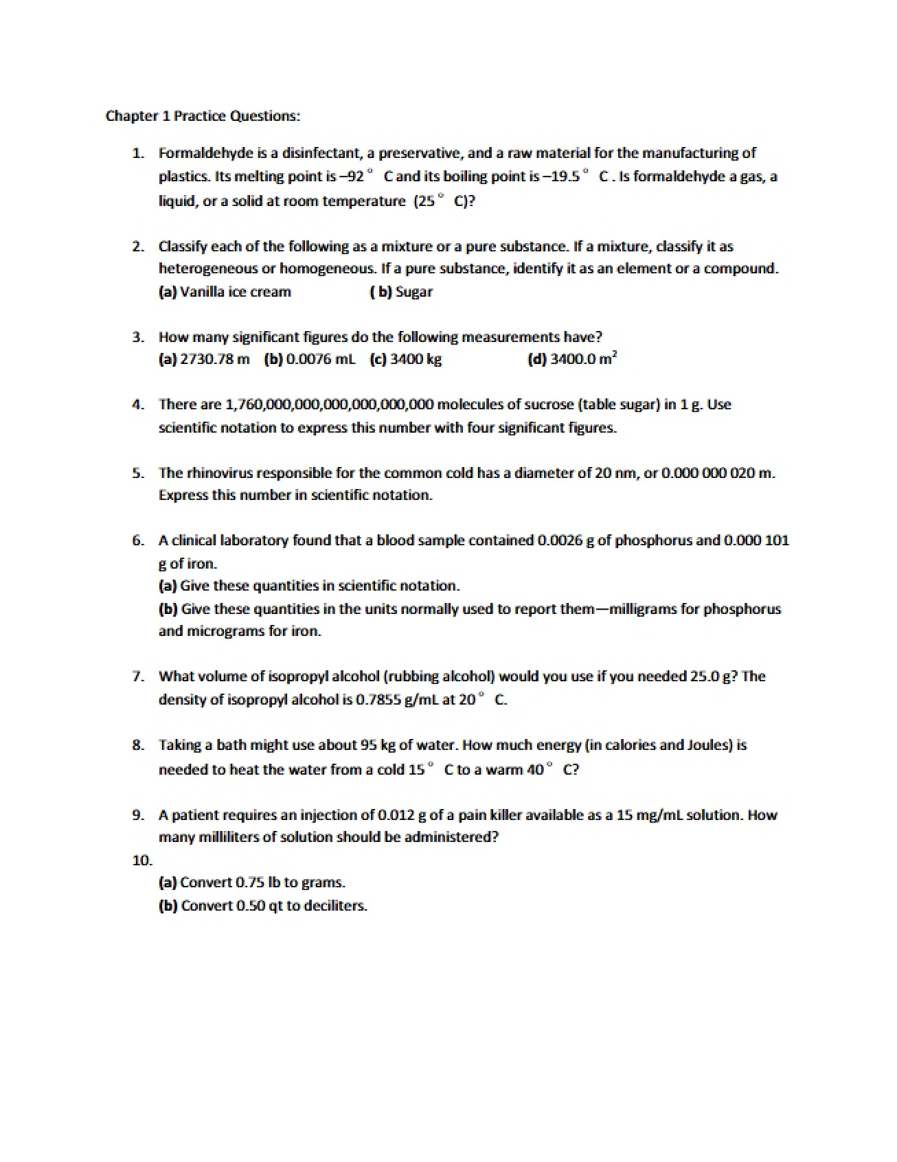 Practice Questions for Chapter One