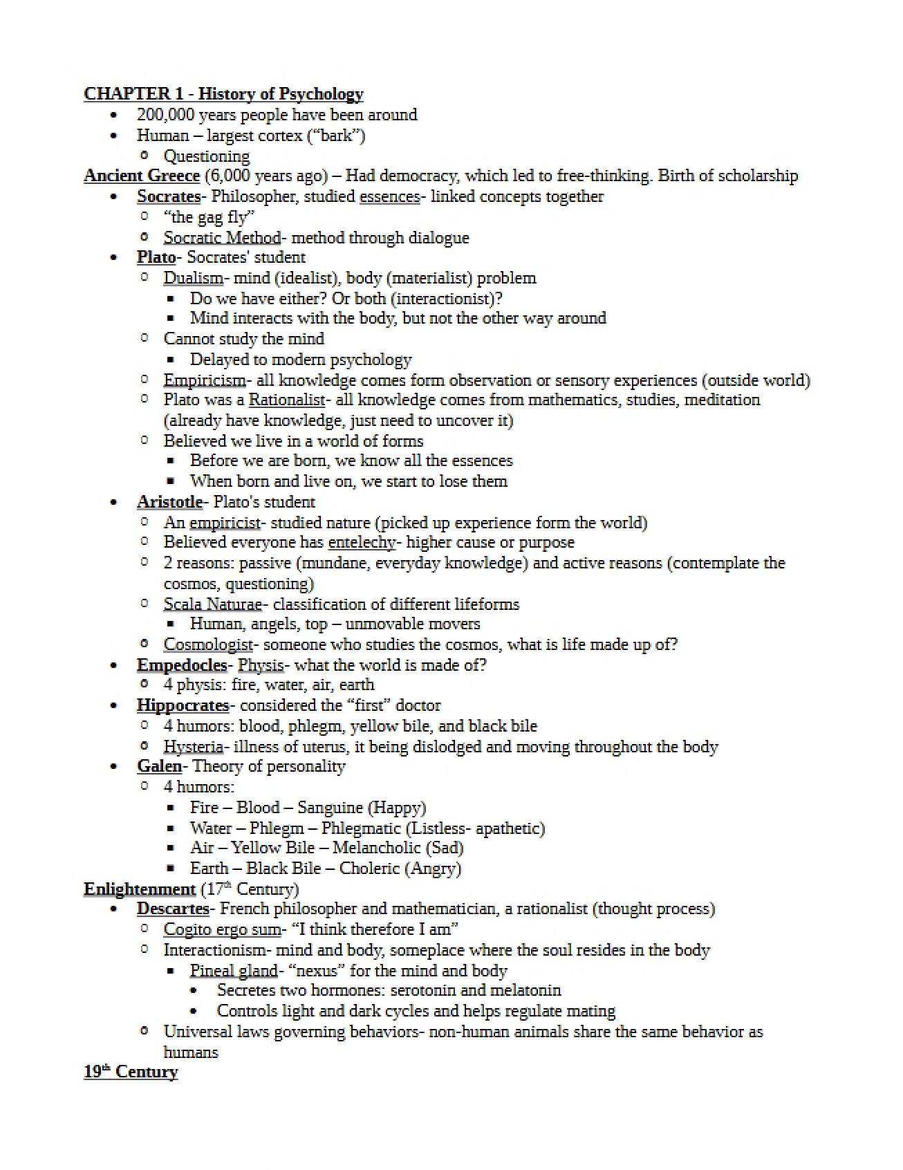 Historical Foundations of Psychology from Chapter One
